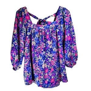 Emily Wonder Medium Floral Blouse Shirt Preppy Flowy Top